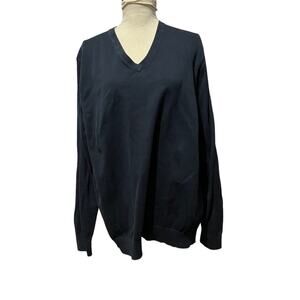 Lands End Men's Classic Fit Cotton V-neck Sweater XXL Navy Pullover